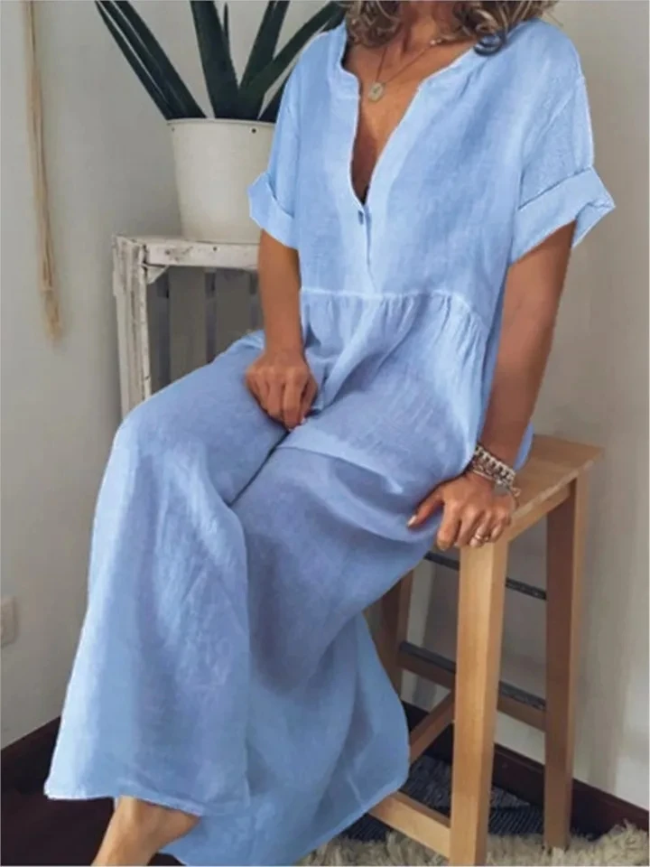 Summer Casual Loose Cotton Linen Short-sleeved Women's Dress Fashion O Neck Button White Home Wear Holiday Dress Female 2026
Summer Casual Loose Cotton Linen Short-sleeved Women's Dress Fashion O Neck Button White Home Wear Holiday Dress Female 2026