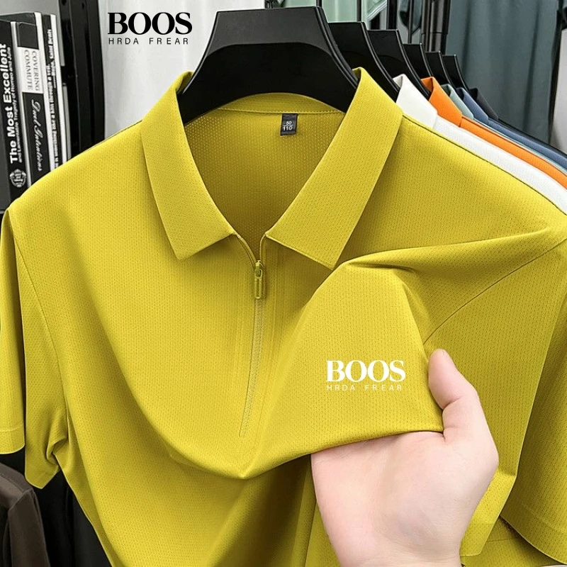 New men's high-quality silk zipper polo shirt, summer Korean version, fashionable, casual, breathable, silky and cool top
New men's high-quality silk zipper polo shirt, summer Korean version, fashionable, casual, breathable, silky and cool top