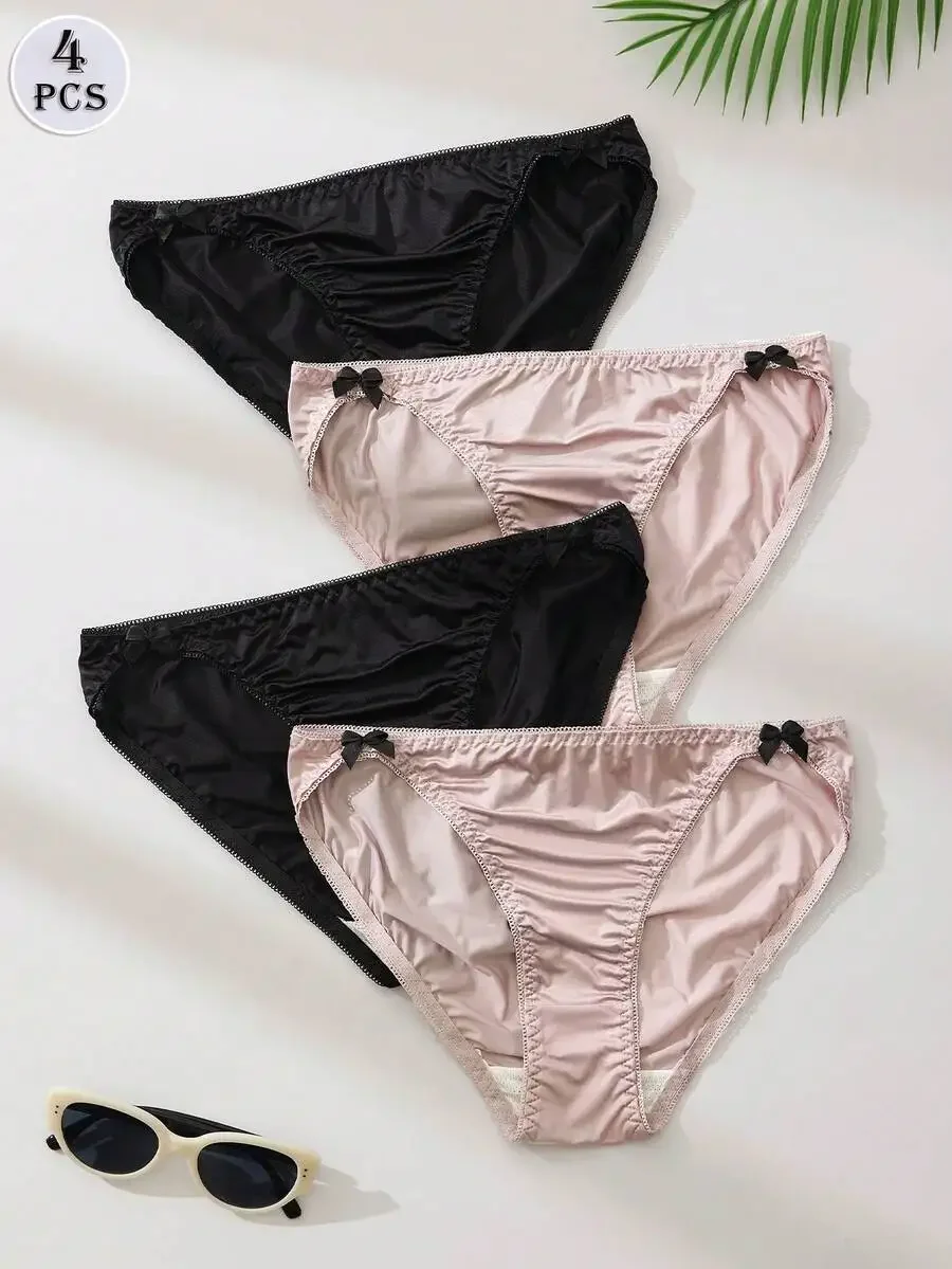 4PCS Solid Color Ice Silk Bow Women Triangle Panties Comfortable Summer Underwear
4PCS Solid Color Ice Silk Bow Women Triangle Panties Comfortable Summer Underwear