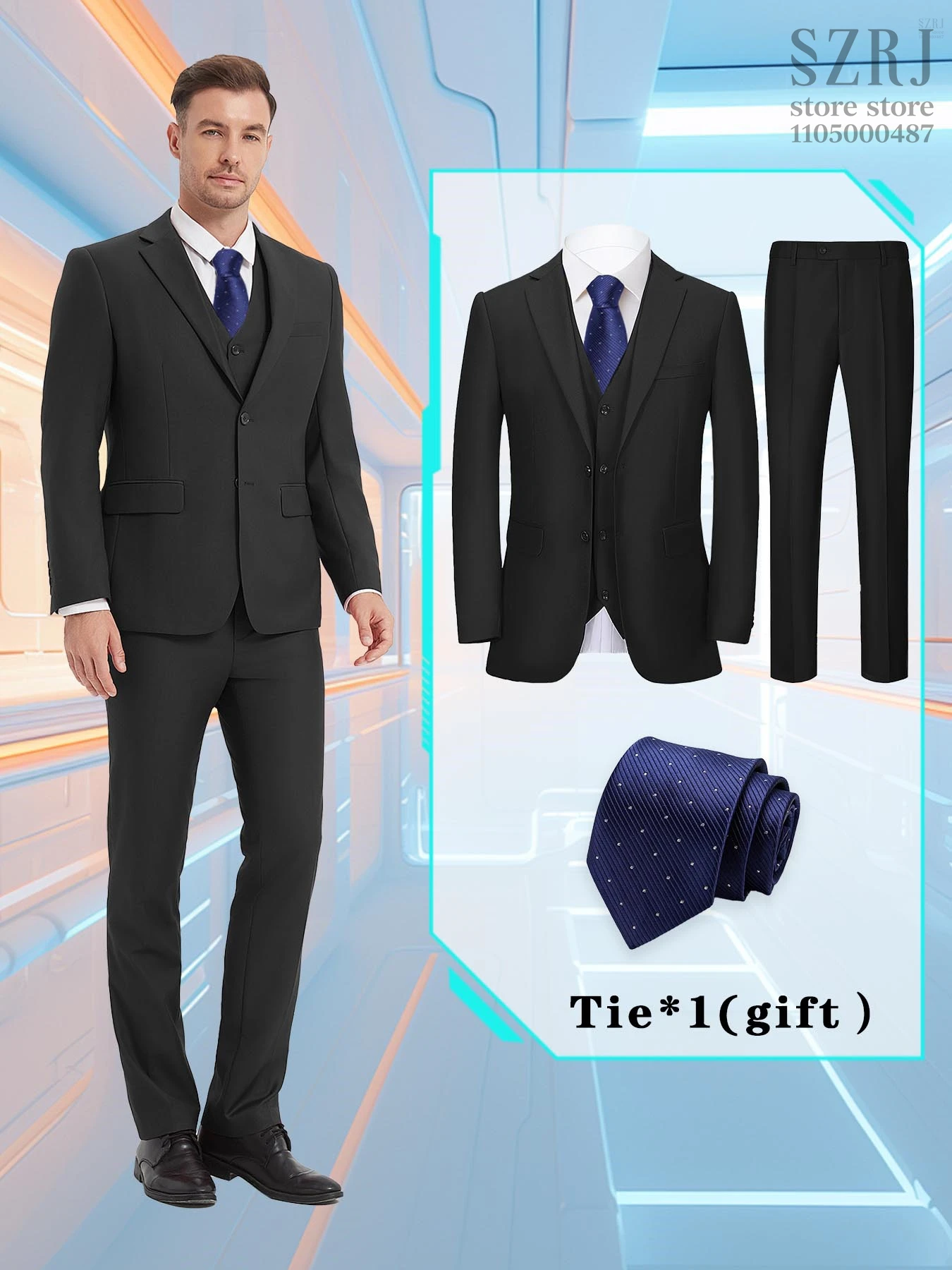 Men's 4-Piece Suit: Jacket+Vest+Pants+Blue Spotted Tie.Gentleman Style, Premium, Tailored. For Business, Parties, Weddings.
Men's 4-Piece Suit: Jacket+Vest+Pants+Blue Spotted Tie.Gentleman Style, Premium, Tailored. For Business, Parties, Weddings.