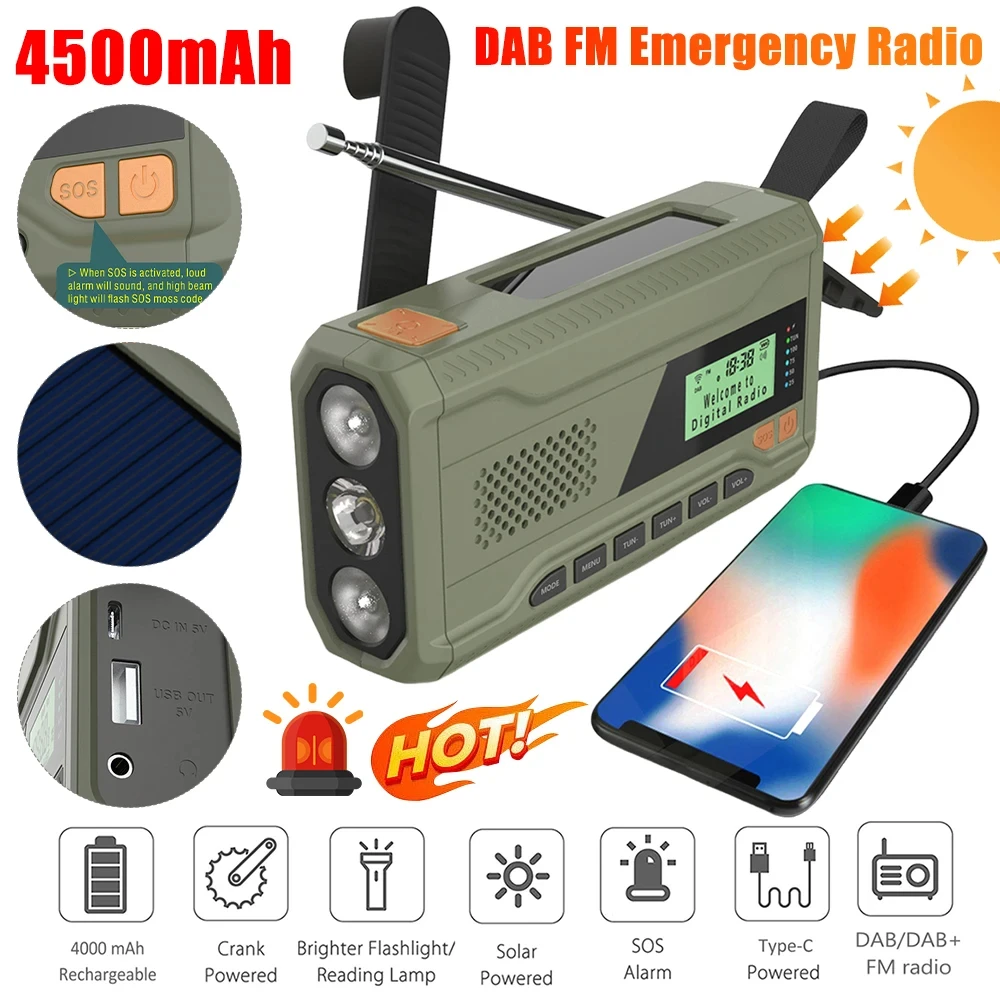 Перезаряжаемое радио с ручным приводом, DAB/FM, фонариком, Bluetooth-колонкой, солнечной зарядкой и функцией оповещения о погоде для кемпинга и активного отдыха
Перезаряжаемое радио с ручным приводом, DAB/FM, фонариком, Bluetooth-колонкой, солнечной зарядкой и функцией оповещения о погоде для кемпинга и активного отдыха