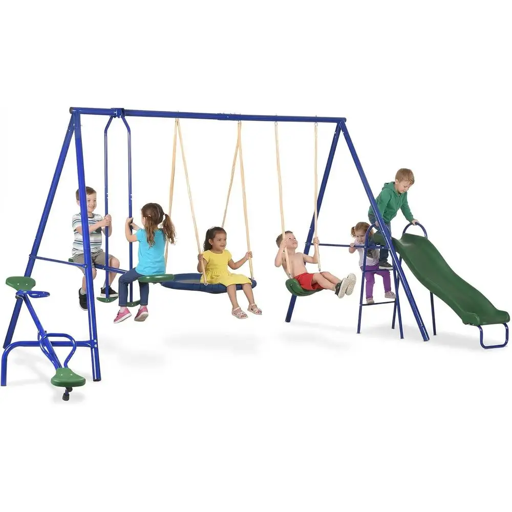 5-in-1 Outdoor Playset: Heavy-Duty Swing, Slide, Teeter-Totter, Glider, Blue, Holds 693 Lbs
5-in-1 Outdoor Playset: Heavy-Duty Swing, Slide, Teeter-Totter, Glider, Blue, Holds 693 Lbs