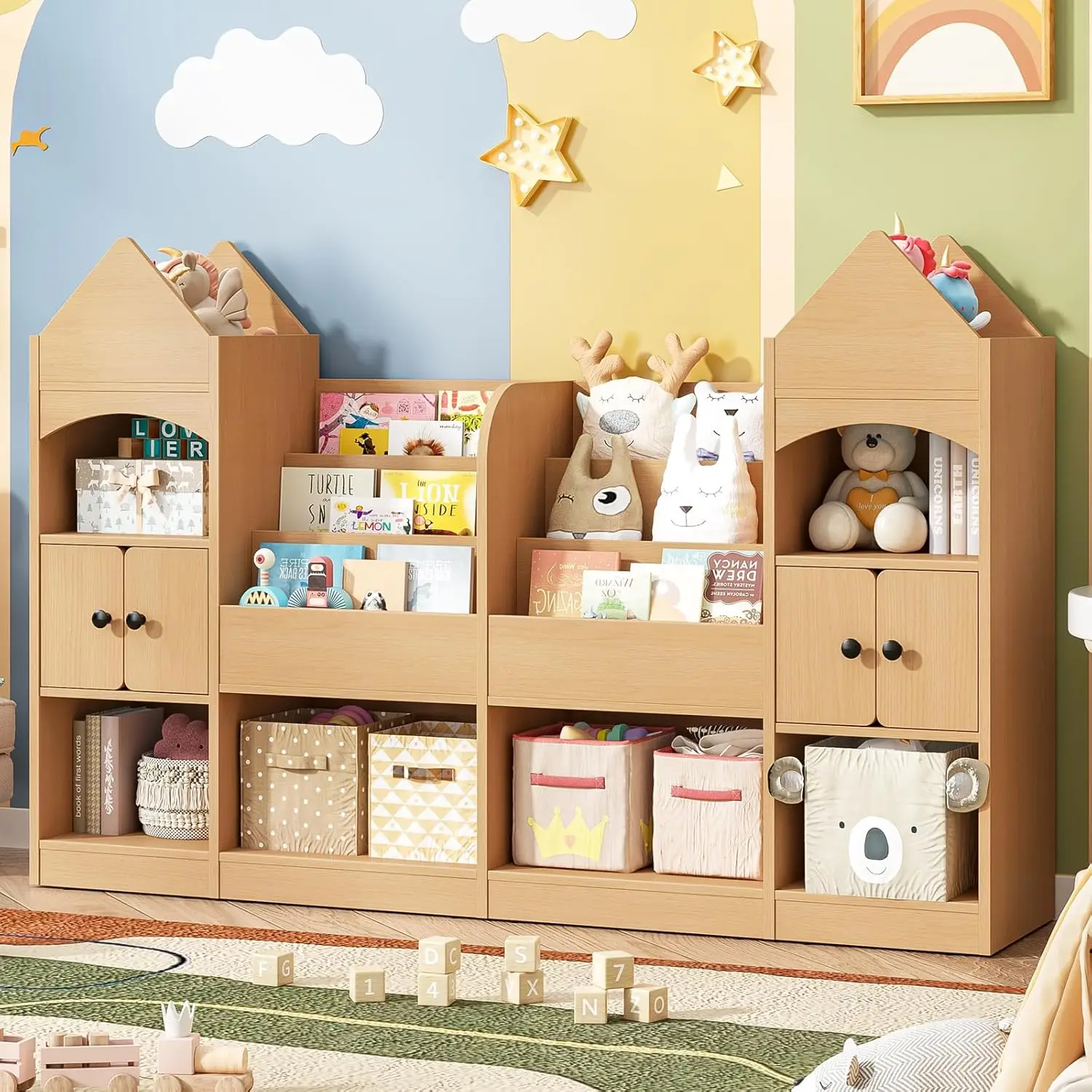 Castle Shape Kids Bookshelf, Toy Storage Organizer, Multifunctional Cabinet for Playroom, Children's Room, Oak
Castle Shape Kids Bookshelf, Toy Storage Organizer, Multifunctional Cabinet for Playroom, Children's Room, Oak