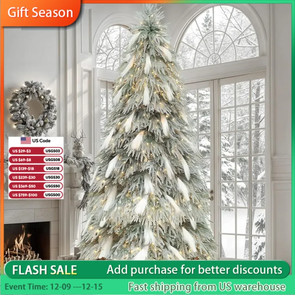 Pre-Lit Snow Flocked Natural Drooping Pampas Christmas Tree,355 Branch Tips, 30 Feathers,400 Lights,Artificial Christmas Trees.
Pre-Lit Snow Flocked Natural Drooping Pampas Christmas Tree,355 Branch Tips, 30 Feathers,400 Lights,Artificial Christmas Trees.