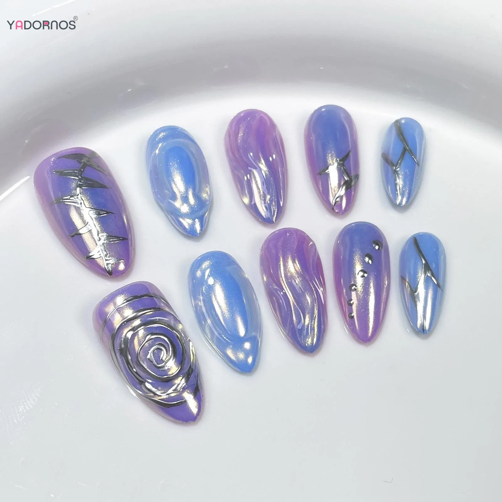 10Pcs Blue Purple Aurora Handmade Press on Nails Almond Fake Nails Heavy Metal Wearable Manicure Y2K Girls False Nails Tips
10Pcs Blue Purple Aurora Handmade Press on Nails Almond Fake Nails Heavy Metal Wearable Manicure Y2K Girls False Nails Tips