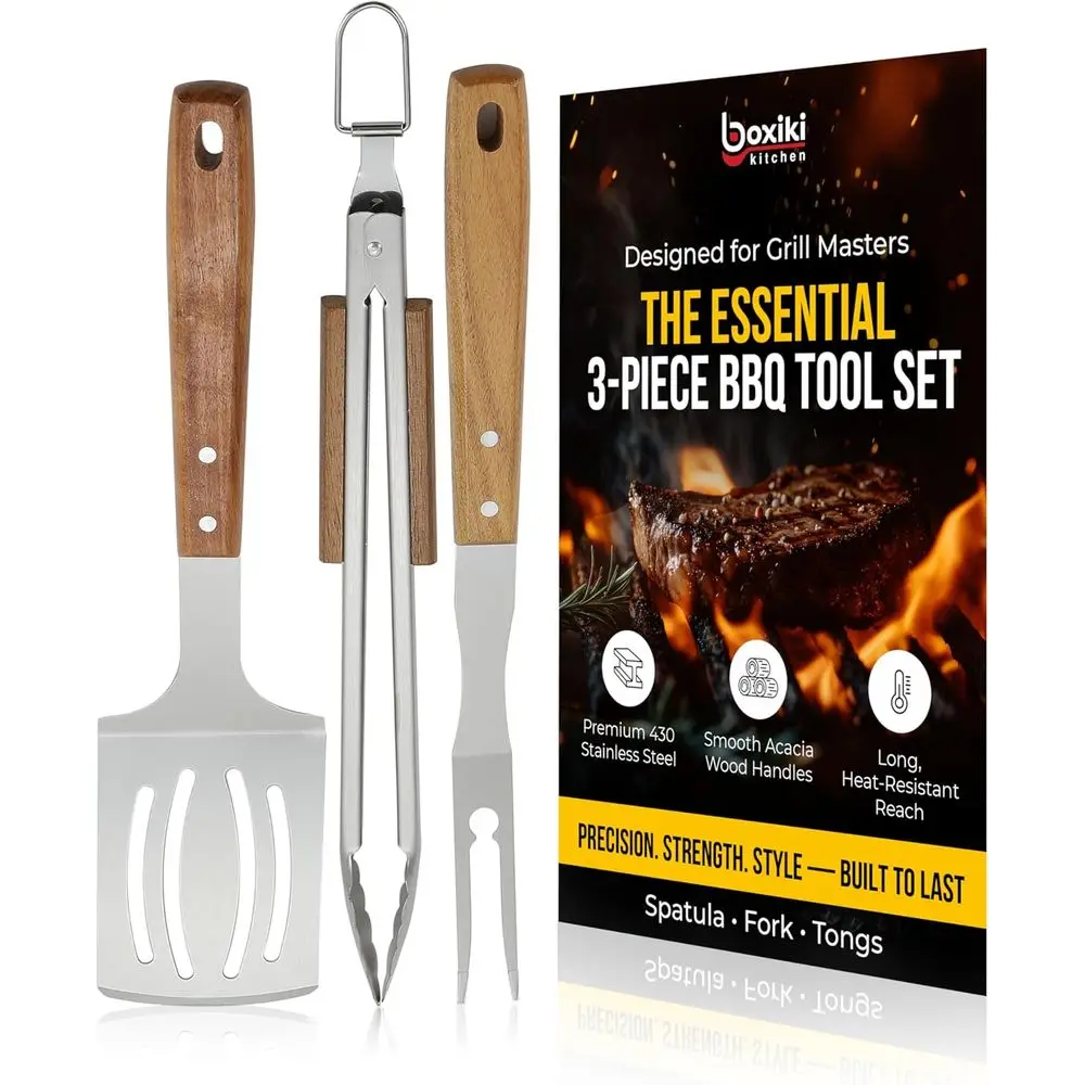 Sturdy Acacia Wood BBQ Tool Set - 3-Piece Stainless Steel Grill Accessories with Spatula, Fork, and Tongs for Outdoor Cooking an
Sturdy Acacia Wood BBQ Tool Set - 3-Piece Stainless Steel Grill Accessories with Spatula, Fork, and Tongs for Outdoor Cooking an