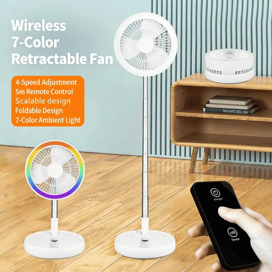 Wireless 7-Color Retractable Fan 4-Speed Adjustable 5M Remote Control Foldable Desk Floor Fan
Wireless 7-Color Retractable Fan 4-Speed Adjustable 5M Remote Control Foldable Desk Floor Fan