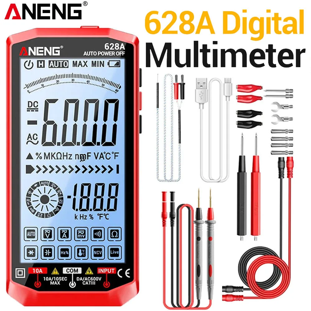 Rechargable Multimeter Tester ANENG 628A High Precision Digital Display Screen Professional AC/DC Voltage Current Electrician DI
Rechargable Multimeter Tester ANENG 628A High Precision Digital Display Screen Professional AC/DC Voltage Current Electrician DI