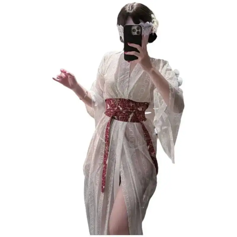 White Lace Japanese-style Kimono Set With Off-shoulder High-slit Nightgown Transparent Mesh Dress For Woman Pure Desire FO2O
White Lace Japanese-style Kimono Set With Off-shoulder High-slit Nightgown Transparent Mesh Dress For Woman Pure Desire FO2O