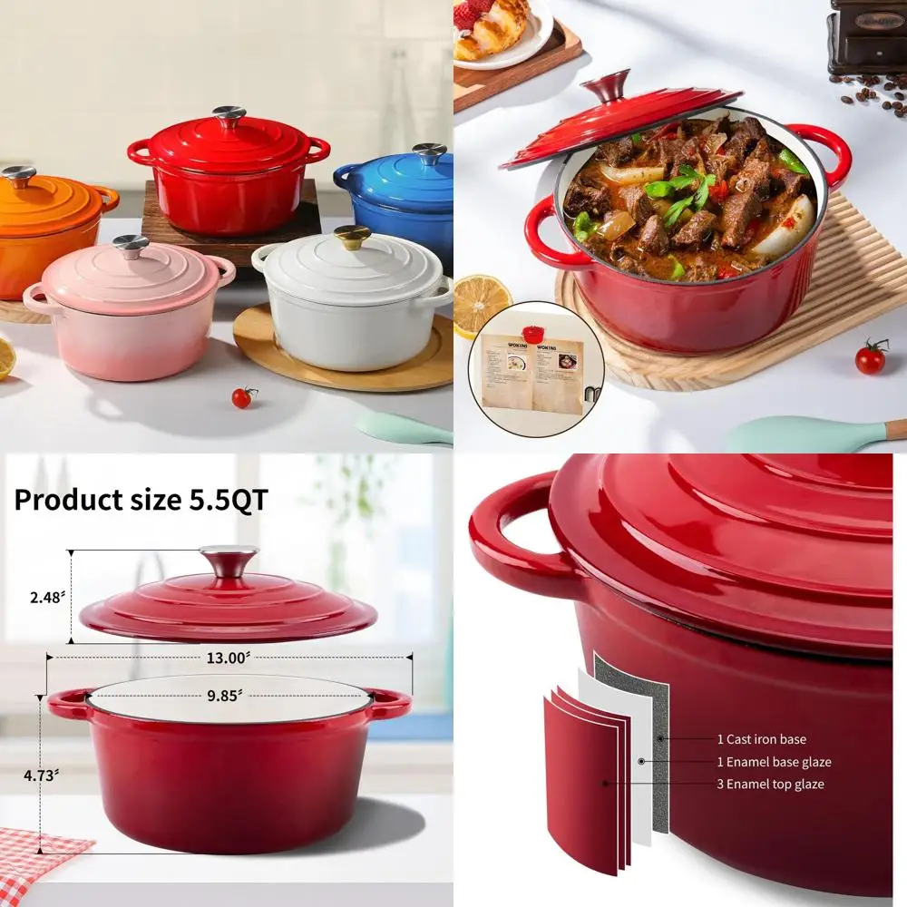 Red 5.5-Quart Enamel Cast Iron Dutch Oven with Lid - Heavy-Duty Cookware for Baking, Braising, Stews, and Roasting, Oven Safe to
Red 5.5-Quart Enamel Cast Iron Dutch Oven with Lid - Heavy-Duty Cookware for Baking, Braising, Stews, and Roasting, Oven Safe to
