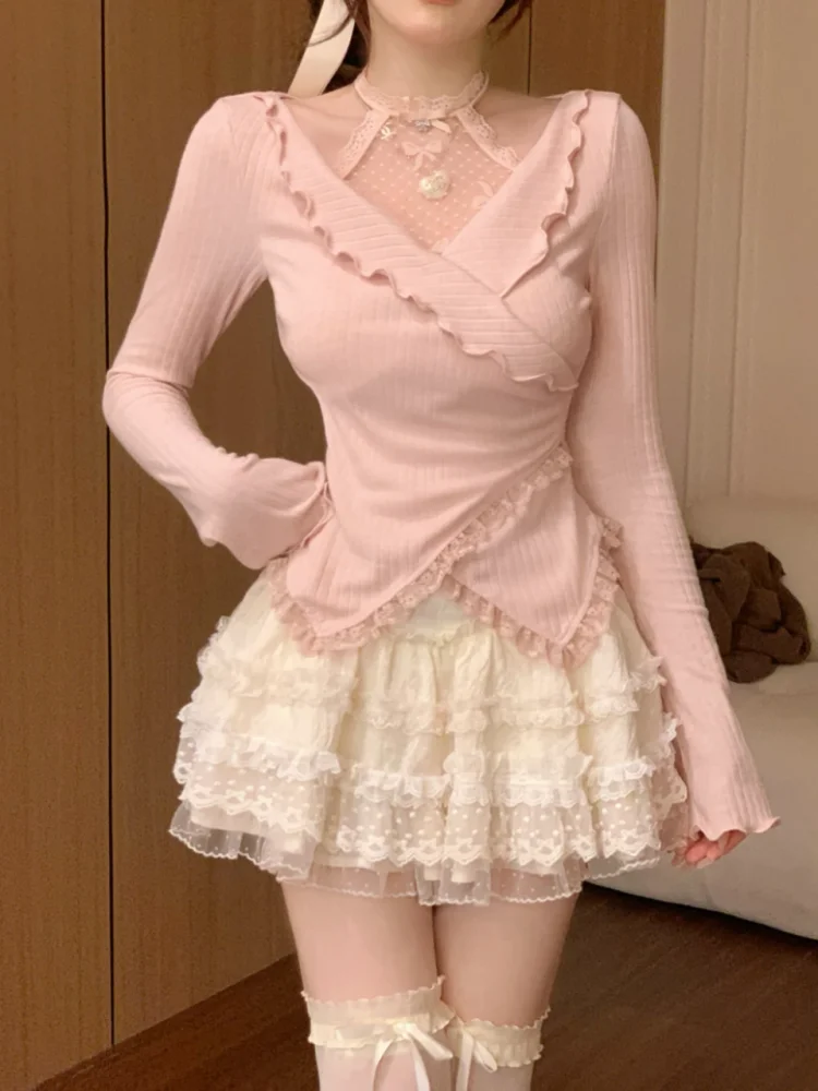 Early Autumn Korean Style Sweet Girl Long Sleeve Lace Half Skirt Two Piece Set Women's Fashion Princess High Waist A-Line Skirt
Early Autumn Korean Style Sweet Girl Long Sleeve Lace Half Skirt Two Piece Set Women's Fashion Princess High Waist A-Line Skirt