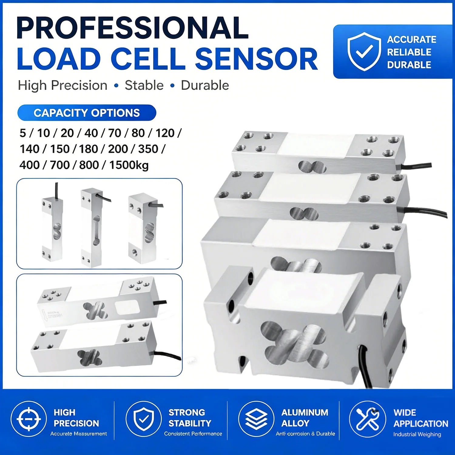 Weighing sensor load cell pressure sensor cantilever electronic scale 10/20/40/70/150/180/200/350/400/700/750/800/1500kg sensor
Weighing sensor load cell pressure sensor cantilever electronic scale 10/20/40/70/150/180/200/350/400/700/750/800/1500kg sensor