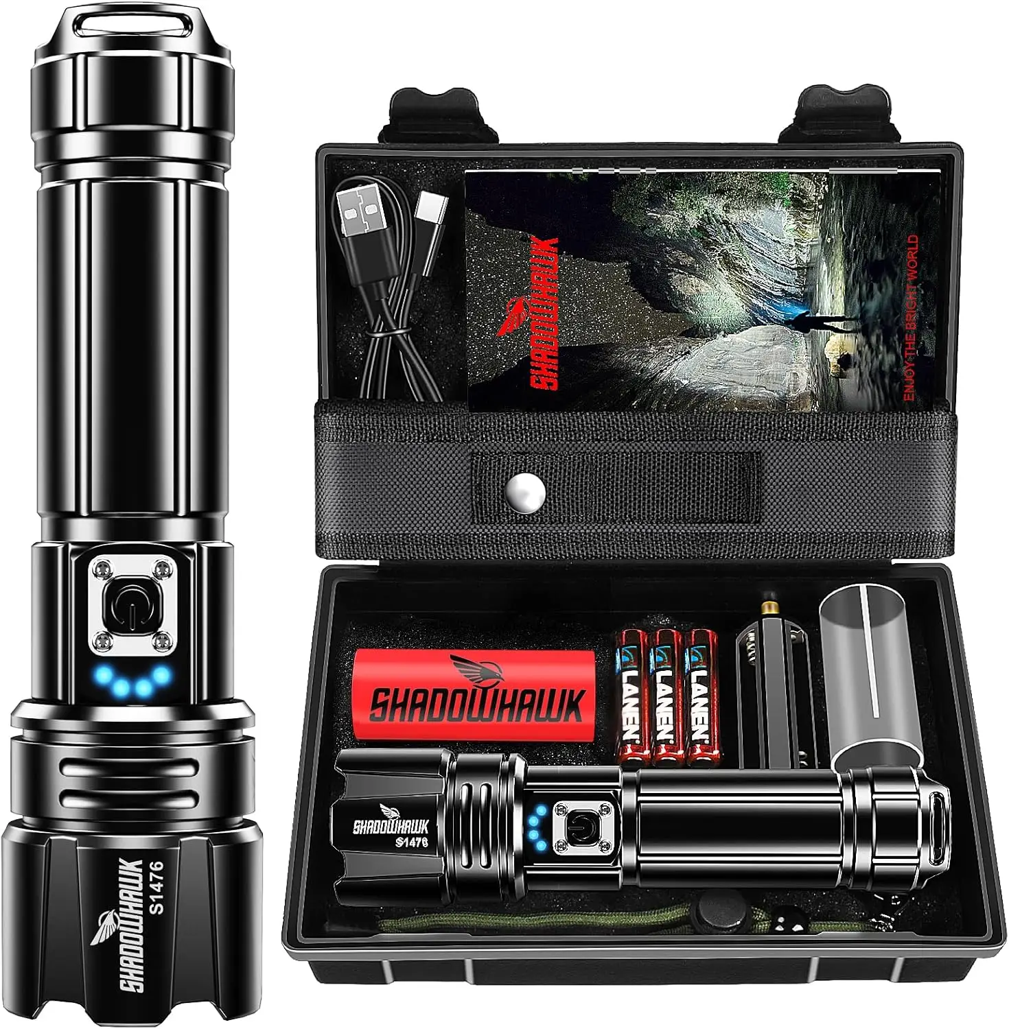 10000 Lumens Rechargeable LED Flashlight 30W Super Bright 5000ft Beam 12H Runtime USB-C
10000 Lumens Rechargeable LED Flashlight 30W Super Bright 5000ft Beam 12H Runtime USB-C