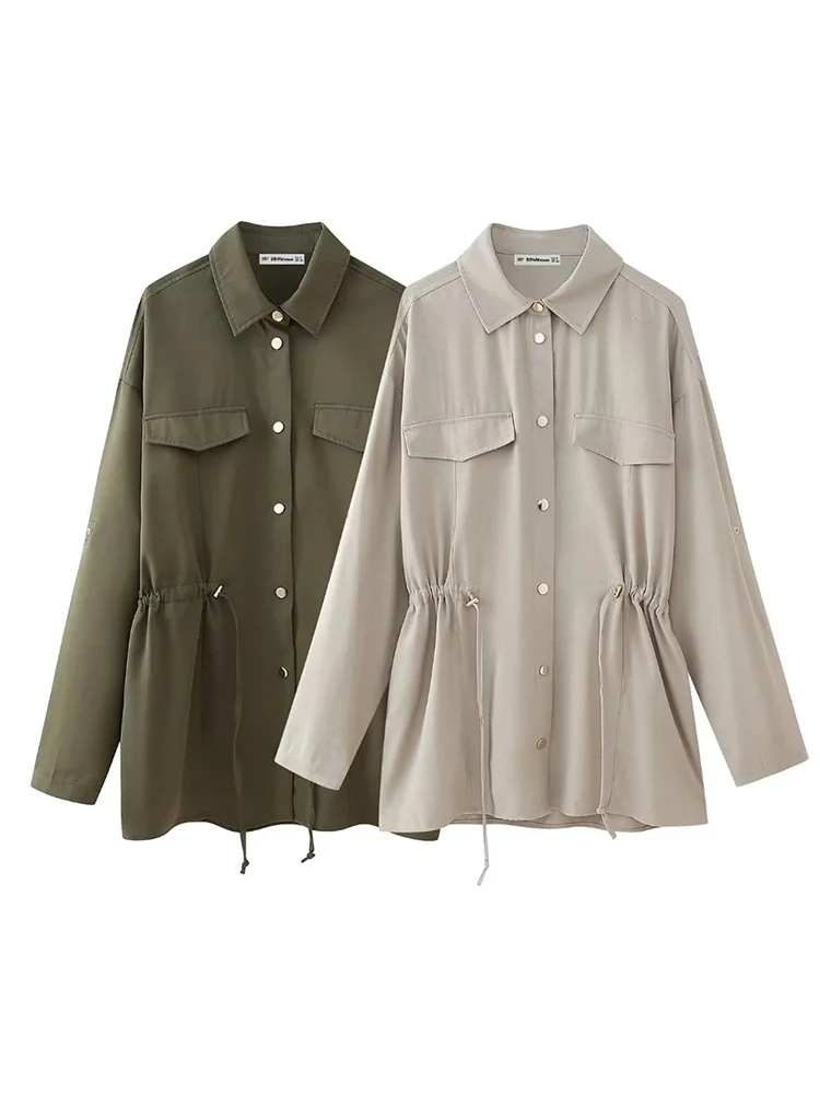 Spring Autumn Casual Adjustable Drawstring Waist Khaki Slim Jackets Womens Single Breasted Long Sleeve 2024 New Green Outwear
Spring Autumn Casual Adjustable Drawstring Waist Khaki Slim Jackets Womens Single Breasted Long Sleeve 2024 New Green Outwear