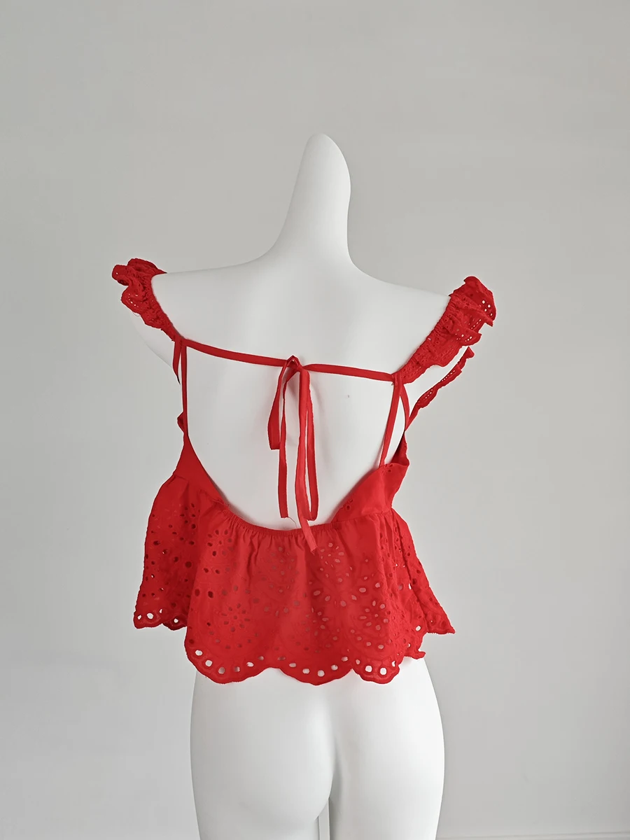 Hmsevenjz Sexy Red Fly-sleeved Shirt for Women's Summer Women's Backless Slim Ruffled Top Fashion Female Clothes
Hmsevenjz Sexy Red Fly-sleeved Shirt for Women's Summer Women's Backless Slim Ruffled Top Fashion Female Clothes