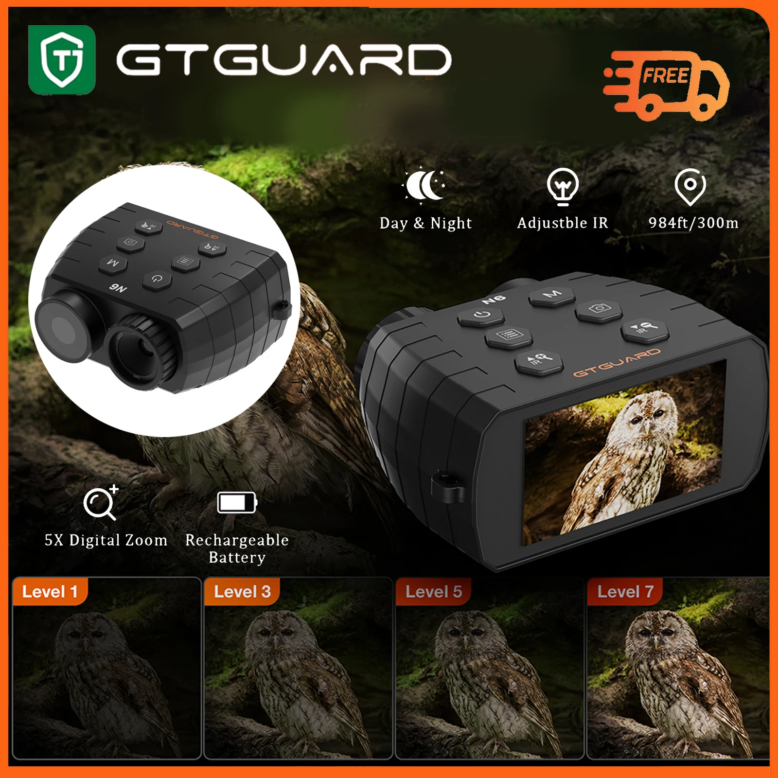 Бинокль ночного видения GTGUARD N6, 1080P HD, инфракрасный охотничий телескоп, 5-кратный цифровой зум, дальность 300 м в полной темноте, 2000 мАч, для кемпинга
Бинокль ночного видения GTGUARD N6, 1080P HD, инфракрасный охотничий телескоп, 5-кратный цифровой зум, дальность 300 м в полной темноте, 2000 мАч, для кемпинга