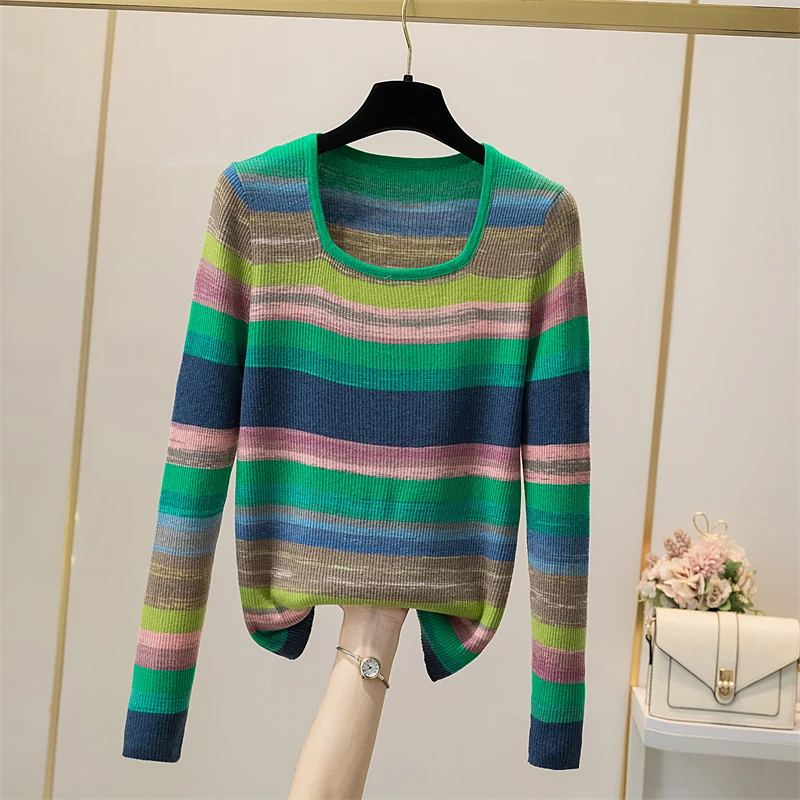 Women Clothing Long Sleeve Striped Knitted Sweater Women Pullovers Fashion Square Collar Knit Sweater Pullover Women Tops Q3366
Women Clothing Long Sleeve Striped Knitted Sweater Women Pullovers Fashion Square Collar Knit Sweater Pullover Women Tops Q3366