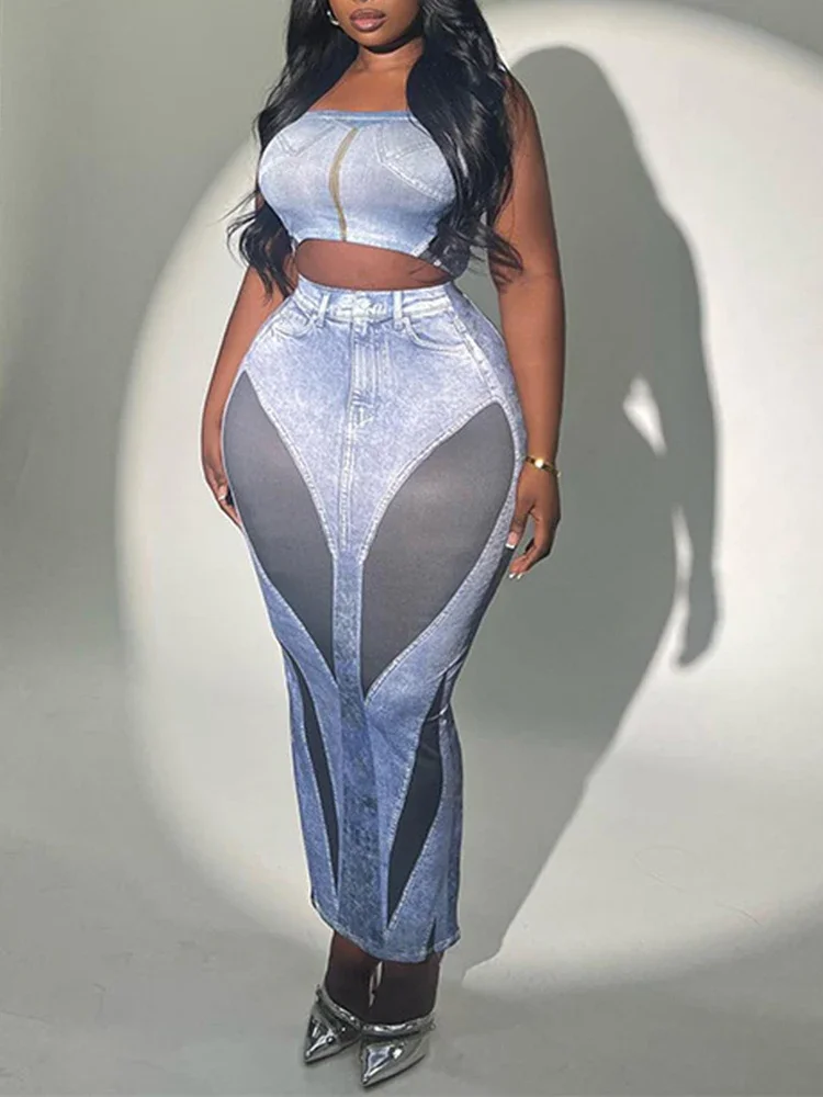 YUZHEXI Summer Fashion 3D Denim Print Tank Top + High Waist Slim Fit Skirt Set Women Streetwear Two Pieces
YUZHEXI Summer Fashion 3D Denim Print Tank Top + High Waist Slim Fit Skirt Set Women Streetwear Two Pieces