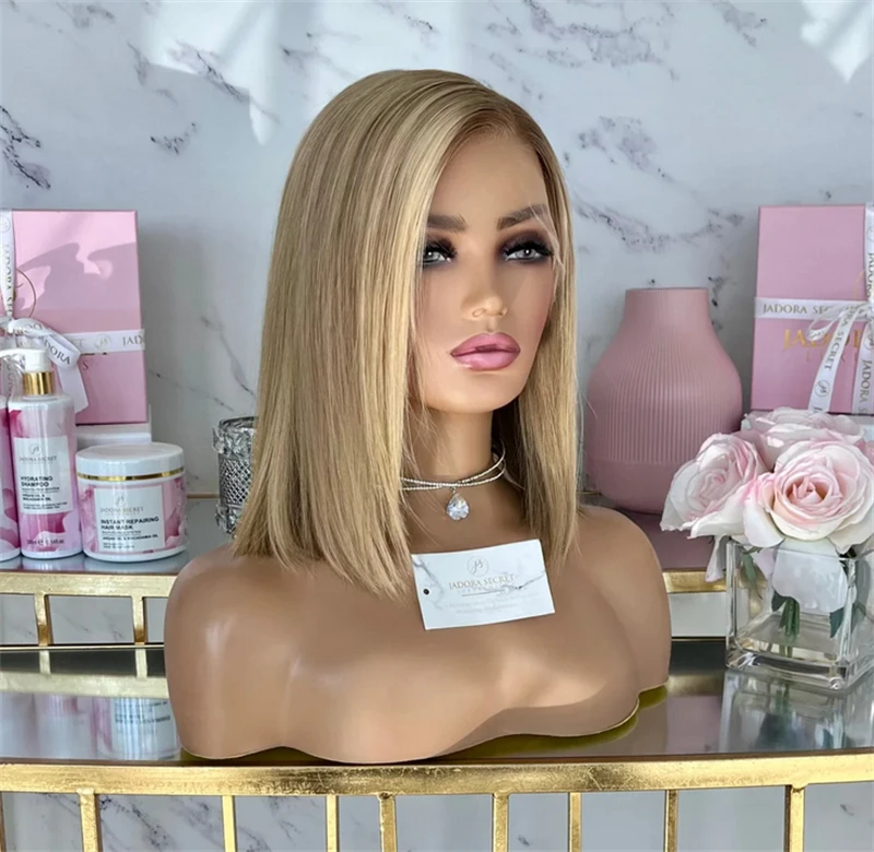 Short Straight Bob 13x4 Highlight Lace Front Wigs PrePlucked Hairline Ash Blonde Mix Brown Colored Synthetic European Hair Wigs
Short Straight Bob 13x4 Highlight Lace Front Wigs PrePlucked Hairline Ash Blonde Mix Brown Colored Synthetic European Hair Wigs