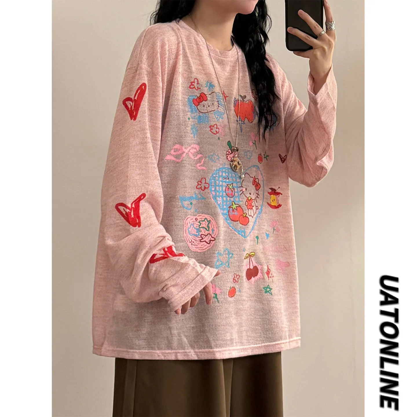 Retro American Heart Print Long Sleeve T-Shirt Loose Thin round Neck Top for Women Breathable Comfortable Spring Fashion
Retro American Heart Print Long Sleeve T-Shirt Loose Thin round Neck Top for Women Breathable Comfortable Spring Fashion