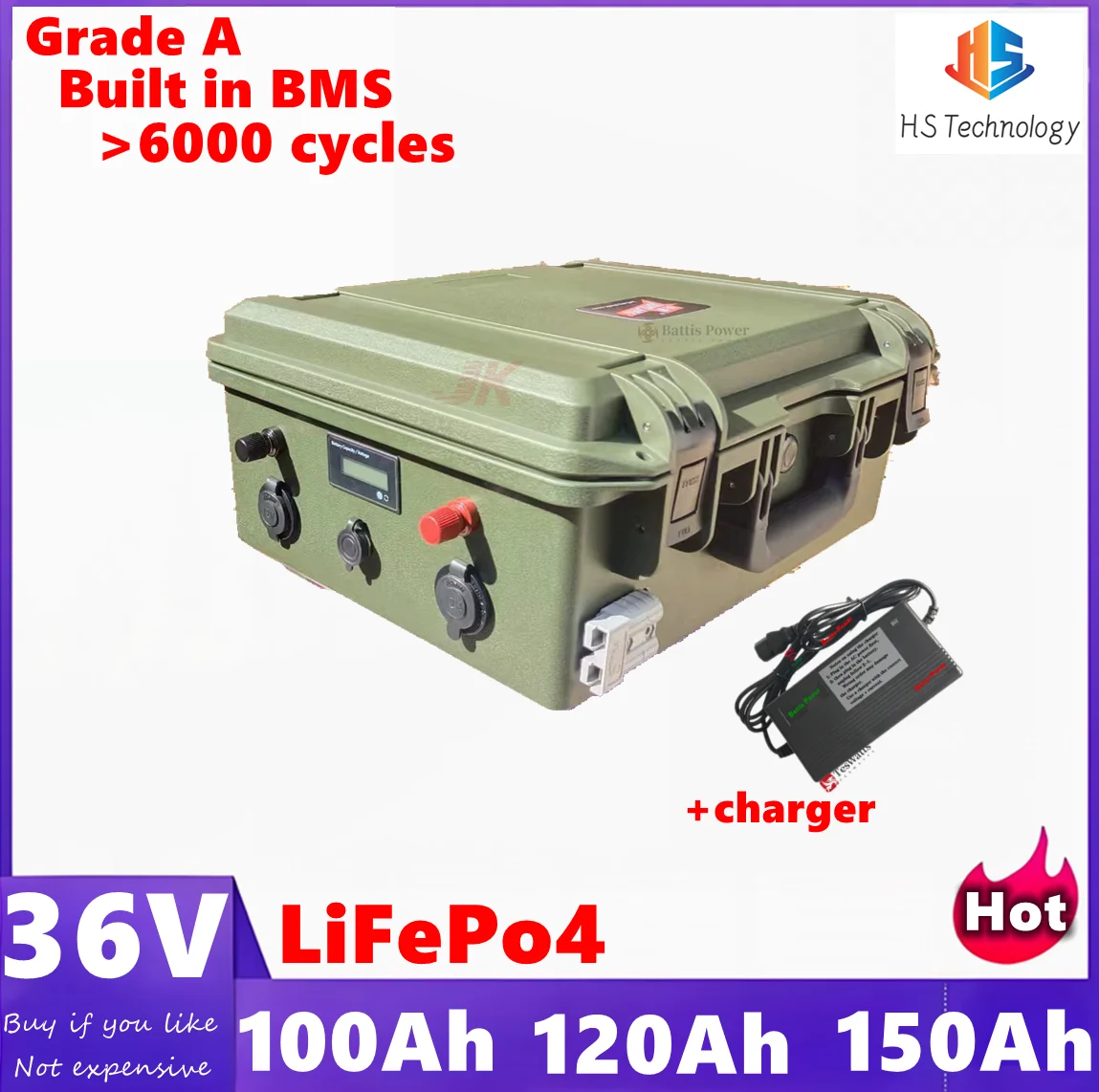 36V 150Ah 100Ah 120Ah LiFepo4 lithium battery pack with BMS for Outdoor fishing boats solar system motor EV RV+10A charger
36V 150Ah 100Ah 120Ah LiFepo4 lithium battery pack with BMS for Outdoor fishing boats solar system motor EV RV+10A charger