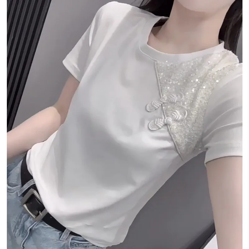 Round Women's Glittering Retro Chinese Button Up Top for Summer Commute Creative E9760
Round Women's Glittering Retro Chinese Button Up Top for Summer Commute Creative E9760