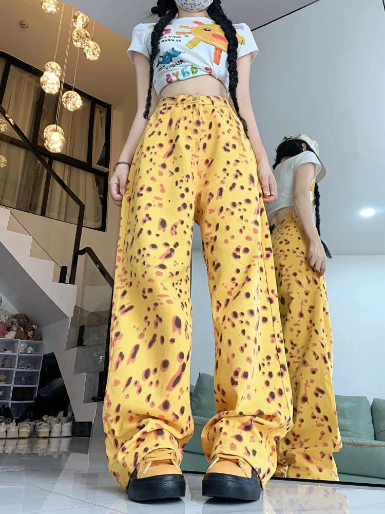 Women's Leopard Print Denim Pants Y2k High Waist Wide Leg Jeans Vintage Streetwear Baggy Yellow Trousers Autumn Casual
Women's Leopard Print Denim Pants Y2k High Waist Wide Leg Jeans Vintage Streetwear Baggy Yellow Trousers Autumn Casual
