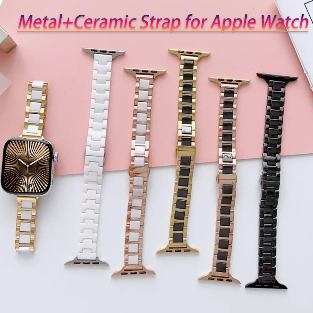 Slim Metal+Ceramic Strap for Apple Watch Band Ultra 2 49mm 44mm 40mm 45mm 41mm 42mm 46mm Bracelet iWatch 10 9 8 7 6 5 4 SE Band
Slim Metal+Ceramic Strap for Apple Watch Band Ultra 2 49mm 44mm 40mm 45mm 41mm 42mm 46mm Bracelet iWatch 10 9 8 7 6 5 4 SE Band