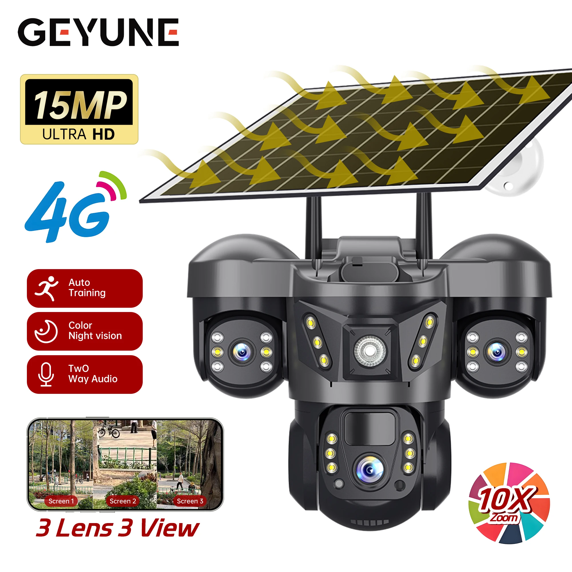 3-объективная солнечная камера 4G HD 15MP 8K для улицы PTZ Водонепроницаемая камера ночного видения с двусторонней аудиосвязью V380 Мобильная IP-камера видеонаблюдения
3-объективная солнечная камера 4G HD 15MP 8K для улицы PTZ Водонепроницаемая камера ночного видения с двусторонней аудиосвязью V380 Мобильная IP-камера видеонаблюдения