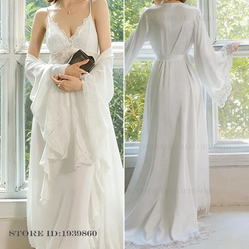 Sexy Lace Long Twinset Robe Set Women's Sleepwear Lingerie Spring Summer New Silk Satin Bathrobe Nightwear Loose Homewear Pajama
Sexy Lace Long Twinset Robe Set Women's Sleepwear Lingerie Spring Summer New Silk Satin Bathrobe Nightwear Loose Homewear Pajama