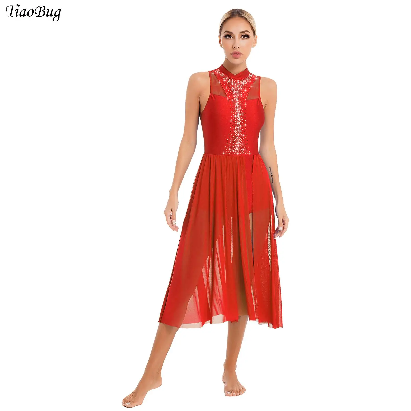 Womens Lyrical Modern Dance Dress Shiny Rhinestones Sleeveless Sheer Mesh Leotard Dresses Gymnastics Ballerina Dance Costumes
Womens Lyrical Modern Dance Dress Shiny Rhinestones Sleeveless Sheer Mesh Leotard Dresses Gymnastics Ballerina Dance Costumes