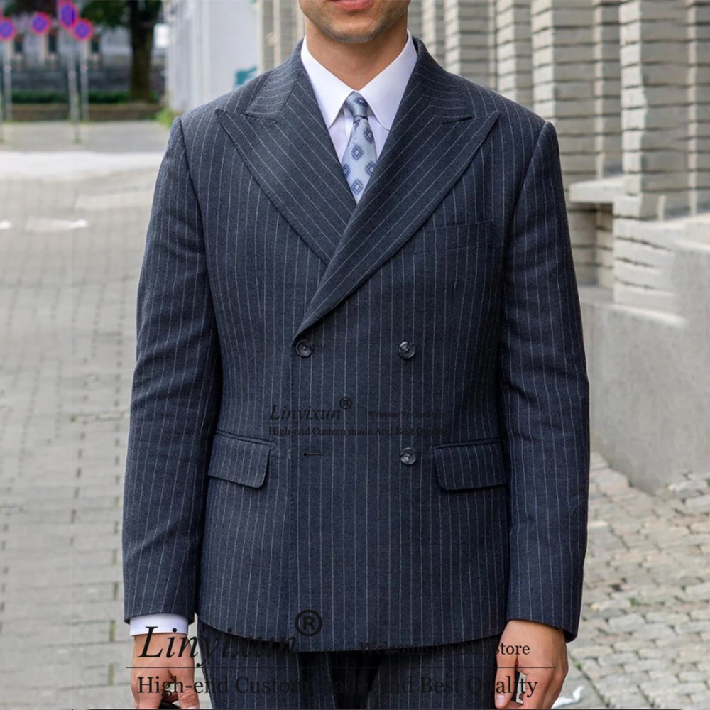 Navy Blue Striped Men Suits Double Breasted Slim Fit Business Blazer Wedding Groom Tuxedo Costume Homme 2 Piece Set Jacket Pants
Navy Blue Striped Men Suits Double Breasted Slim Fit Business Blazer Wedding Groom Tuxedo Costume Homme 2 Piece Set Jacket Pants