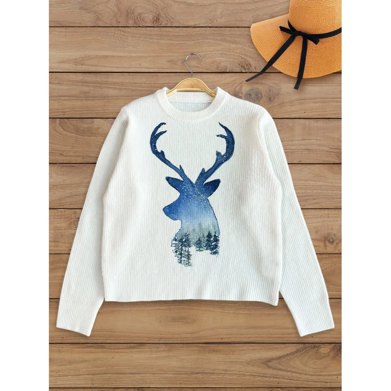 Женский вязаный пуловер с пятью белыми медведями и танцующим принтом, толстый, объемный, с круглым вырезом и длинными рукавами, осенне-зимний модный стиль 
Женский вязаный пуловер с пятью белыми медведями и танцующим принтом, толстый, объемный, с круглым вырезом и длинными рукавами, осенне-зимний модный стиль