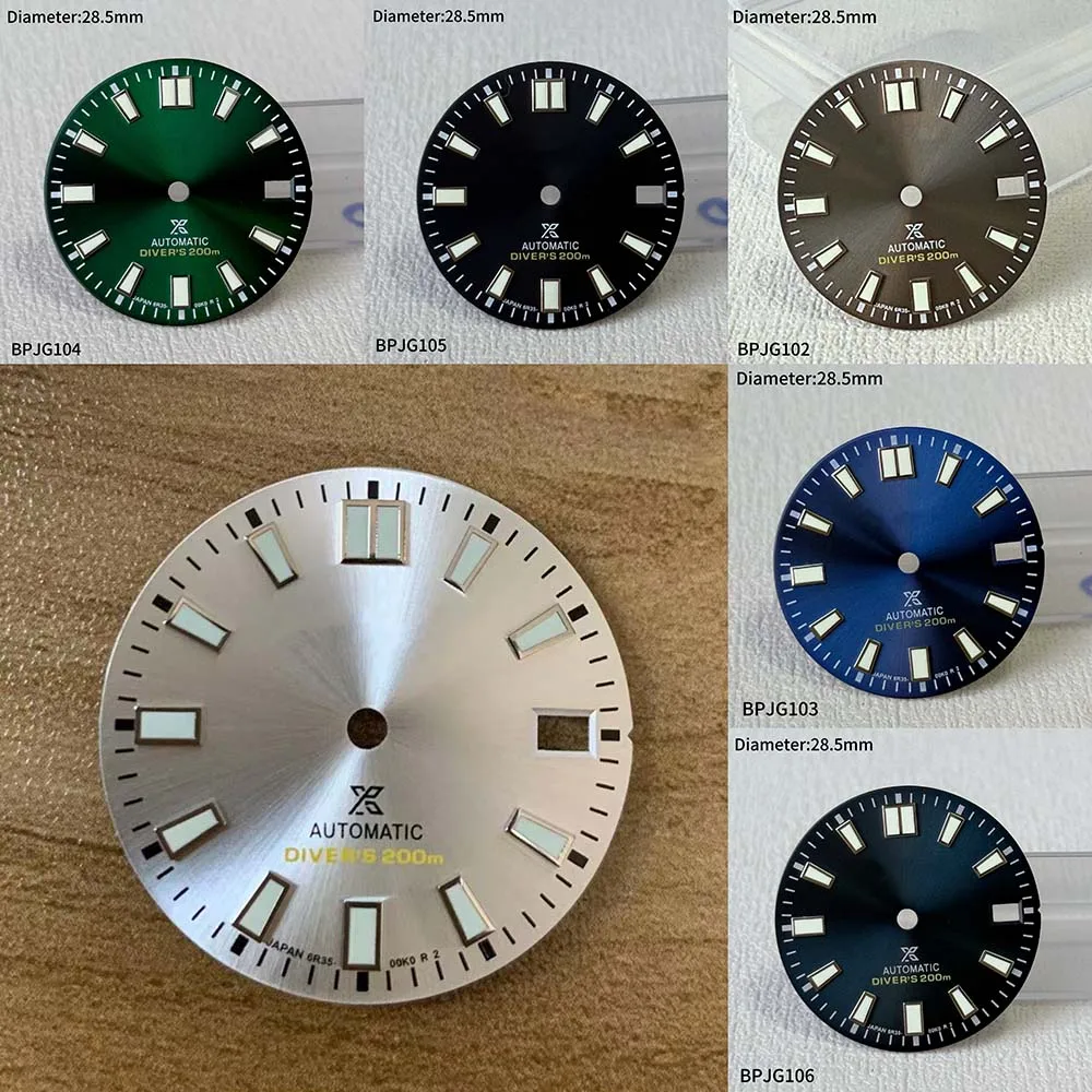 28.5mm Watch accessories S dial green glow in the dark suitable for NH35 automatic machine sun pattern surface man's watch
28.5mm Watch accessories S dial green glow in the dark suitable for NH35 automatic machine sun pattern surface man's watch