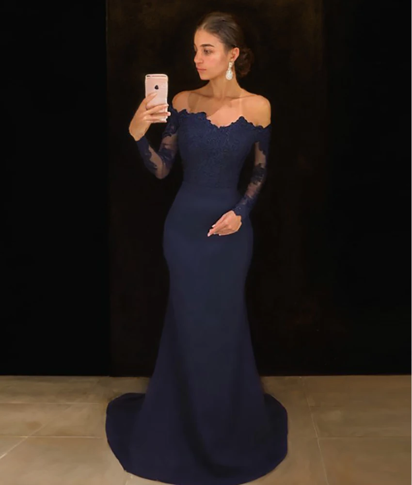 Customized Sexy Jersey Mermaid Off the Shoulder Appliques Buttons Evening Dress High Quality Long Sleeves Boat Neck prom dresses
Customized Sexy Jersey Mermaid Off the Shoulder Appliques Buttons Evening Dress High Quality Long Sleeves Boat Neck prom dresses