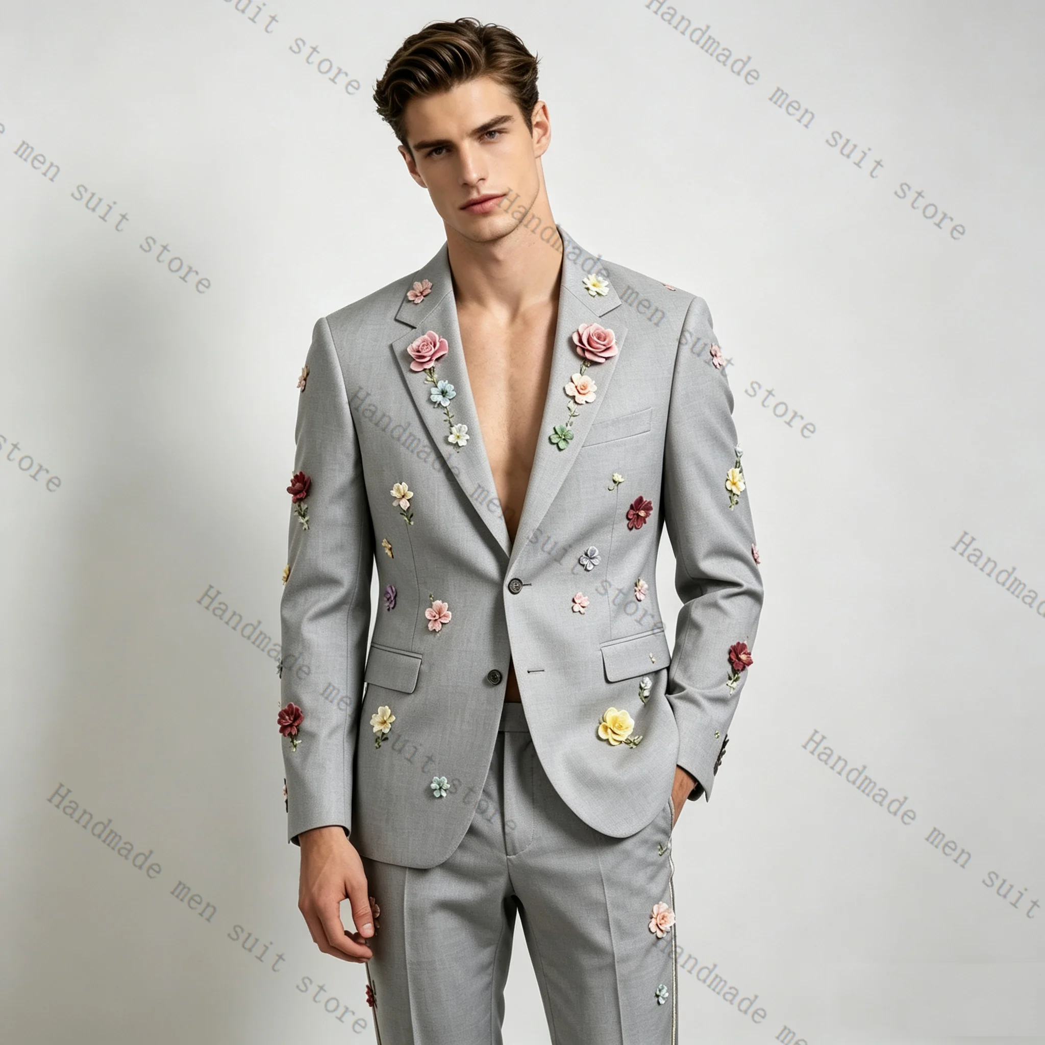Grey Men Suit Set 2 Piece Blazer+Pants 3D Flower Cotton Prom Wedding Tuxedos Coat Customized Formal Office Fashion Jacket
Grey Men Suit Set 2 Piece Blazer+Pants 3D Flower Cotton Prom Wedding Tuxedos Coat Customized Formal Office Fashion Jacket