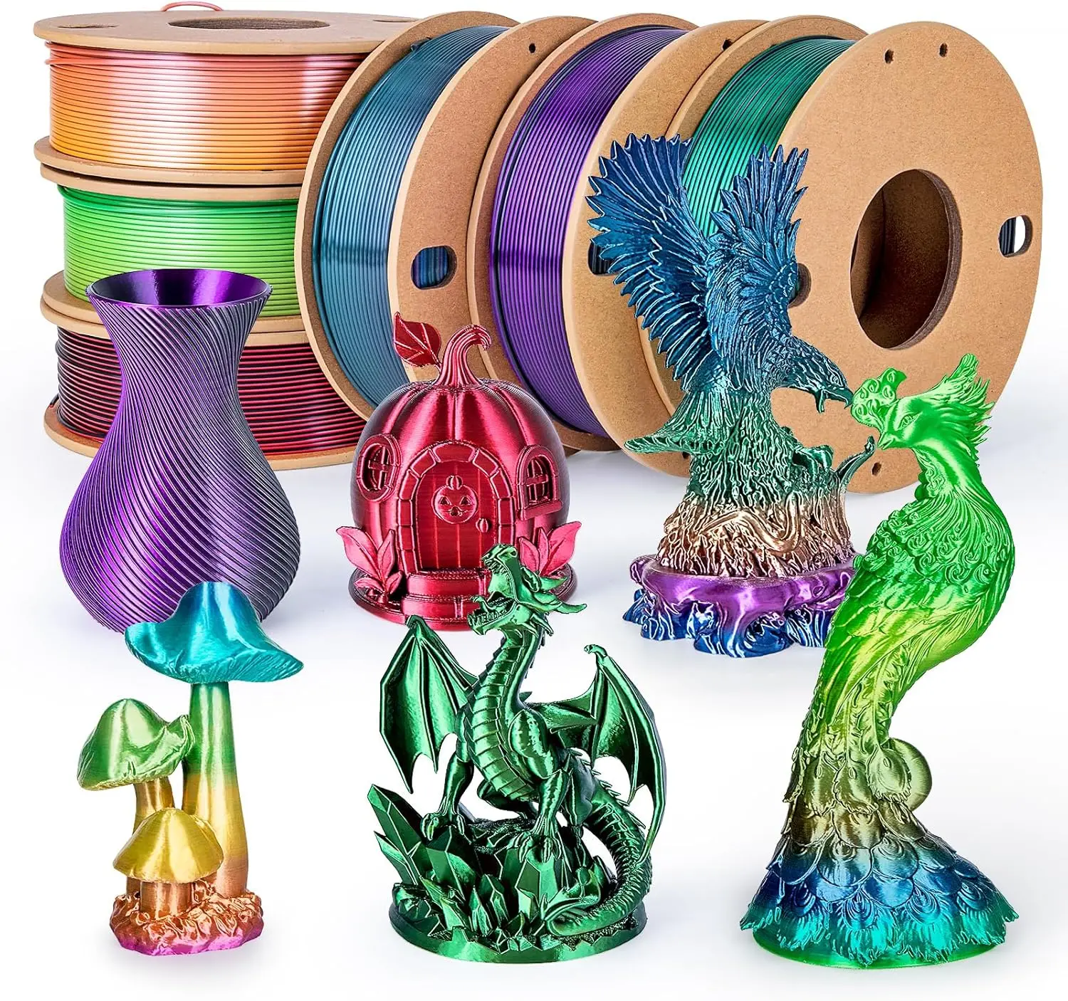 Silk PLA Filament 1.75mm Shiny Gradient Fast Color Changing for Most FDM Printers, 250g X 6 Spools
Silk PLA Filament 1.75mm Shiny Gradient Fast Color Changing for Most FDM Printers, 250g X 6 Spools