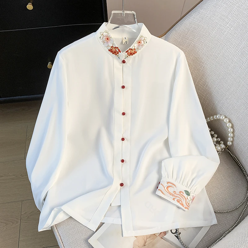 Elegant Chinese Style Long Sleeve Shirt Collar Button Embroidery Versatile Retro National Style Women's Fashion Clothing
Elegant Chinese Style Long Sleeve Shirt Collar Button Embroidery Versatile Retro National Style Women's Fashion Clothing
