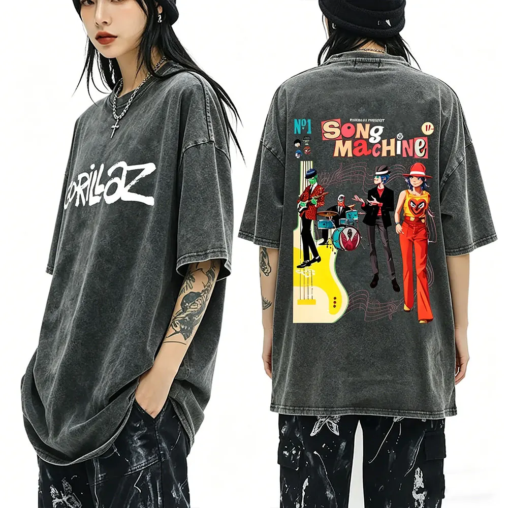 Washed Vintage Rock Band Gorillaz Song Machine Graphic T-shirt Men's Women Hip Hop Fashion T Shirts Men Retro Oversized T-shirts
Washed Vintage Rock Band Gorillaz Song Machine Graphic T-shirt Men's Women Hip Hop Fashion T Shirts Men Retro Oversized T-shirts