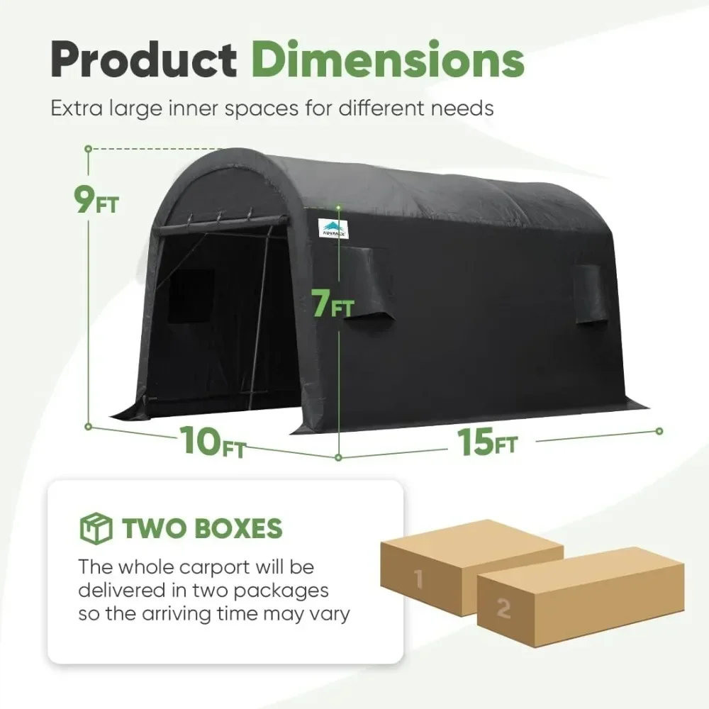 10x15 ft Shelter Storage Shed Steel Metal Round Peak Roof Portable Garage Carport for Motorcycle, Boat, or Garden Tools with 2
10x15 ft Shelter Storage Shed Steel Metal Round Peak Roof Portable Garage Carport for Motorcycle, Boat, or Garden Tools with 2