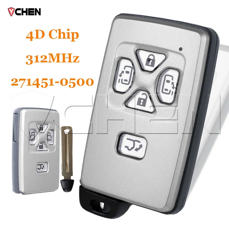 Car Smart Key 271451-0500 for Toyota Vellfire Alphard Estima 312MHz FSK 4D Chip Proximity Card Intelligent Remote Fob 5 Buttons
Car Smart Key 271451-0500 for Toyota Vellfire Alphard Estima 312MHz FSK 4D Chip Proximity Card Intelligent Remote Fob 5 Buttons