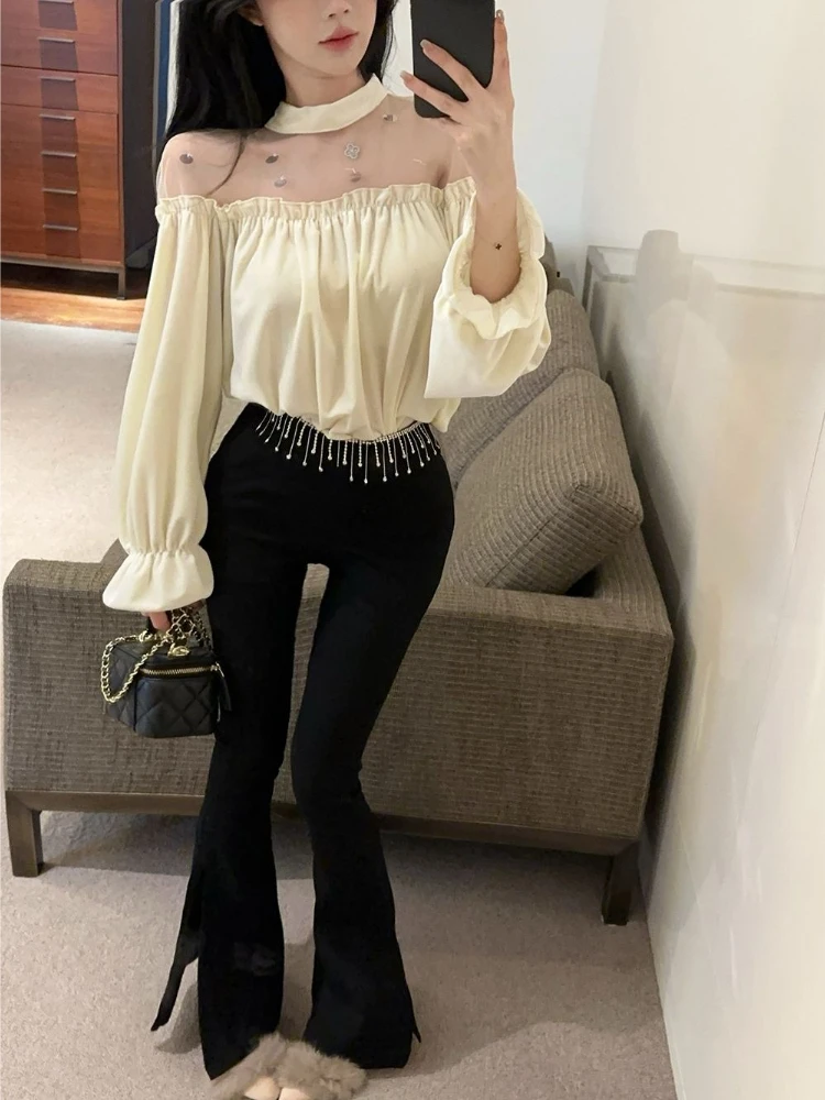 Свободная блузка-футболка с воротником-стойкой, сеткой, пайетками и бархатной основой для женщин, осень-зима 2026, новинка, французский стиль
Свободная блузка-футболка с воротником-стойкой, сеткой, пайетками и бархатной основой для женщин, осень-зима 2026, новинка, французский стиль