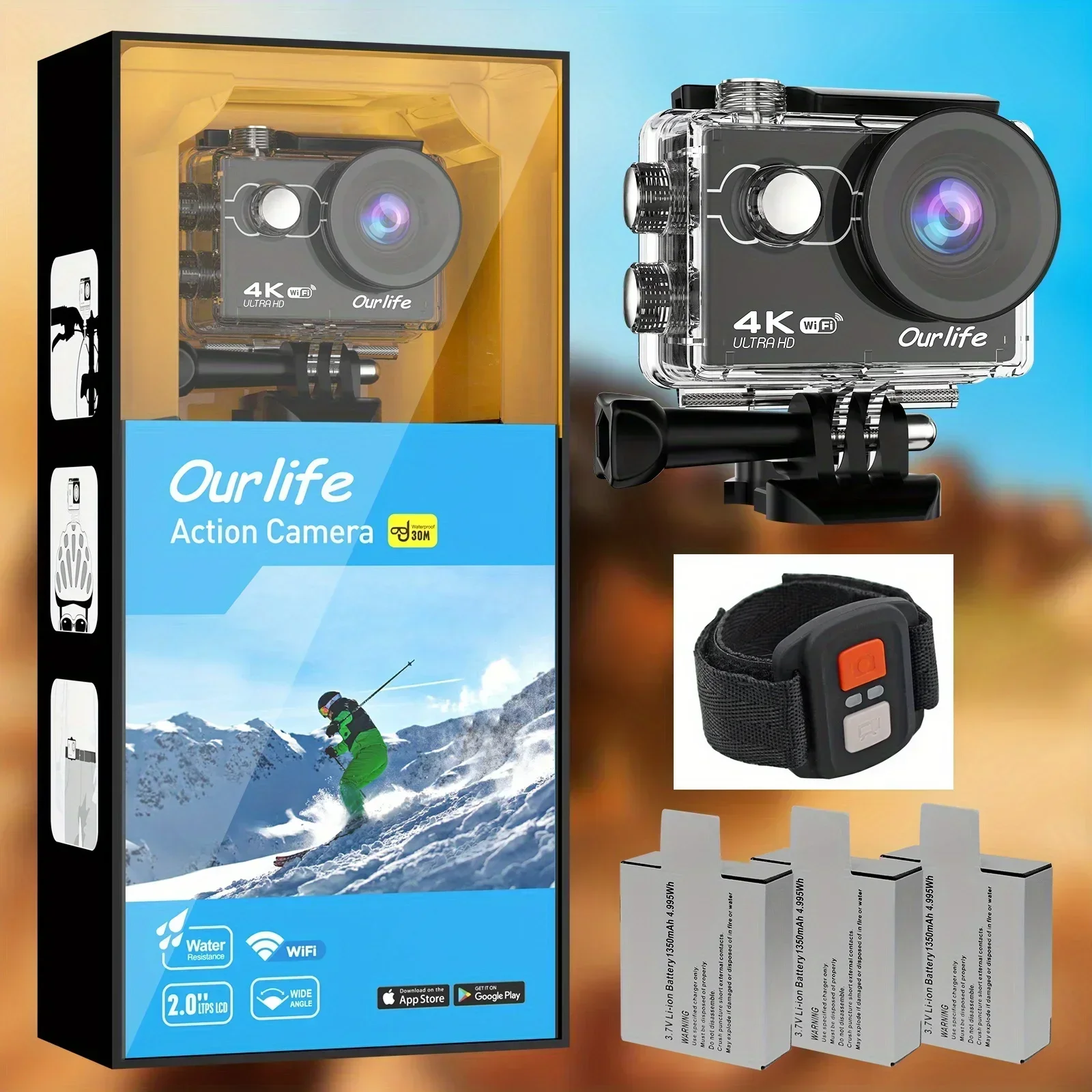 4K Action Camera with 32GB Memory Card, Sports Camera with 3X1350mAh Batteries and Helmet Accessories, Waterproof Accessories
4K Action Camera with 32GB Memory Card, Sports Camera with 3X1350mAh Batteries and Helmet Accessories, Waterproof Accessories