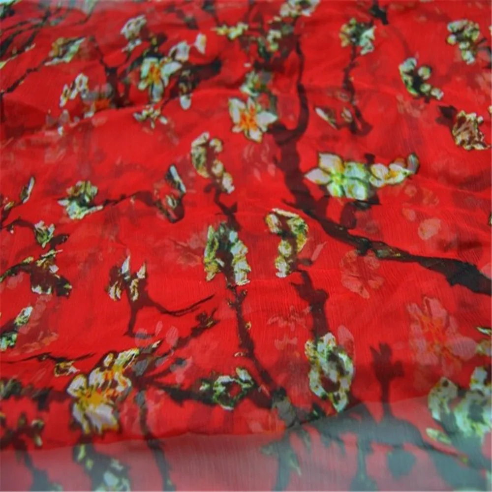 Transparent Breathable Printed 100% Pure Silk Crinkle Georgette Chiffon Fabric Plum Flower Design for Dress Scarf
Transparent Breathable Printed 100% Pure Silk Crinkle Georgette Chiffon Fabric Plum Flower Design for Dress Scarf