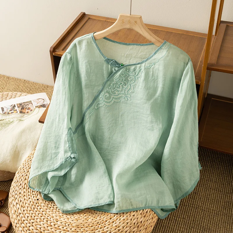 Retro Loose Fit Cotton Linen T-Shirt Women's round Neck Short Sleeve Shirt Slimming Meat Covering Spring Summer Chinese Style
Retro Loose Fit Cotton Linen T-Shirt Women's round Neck Short Sleeve Shirt Slimming Meat Covering Spring Summer Chinese Style