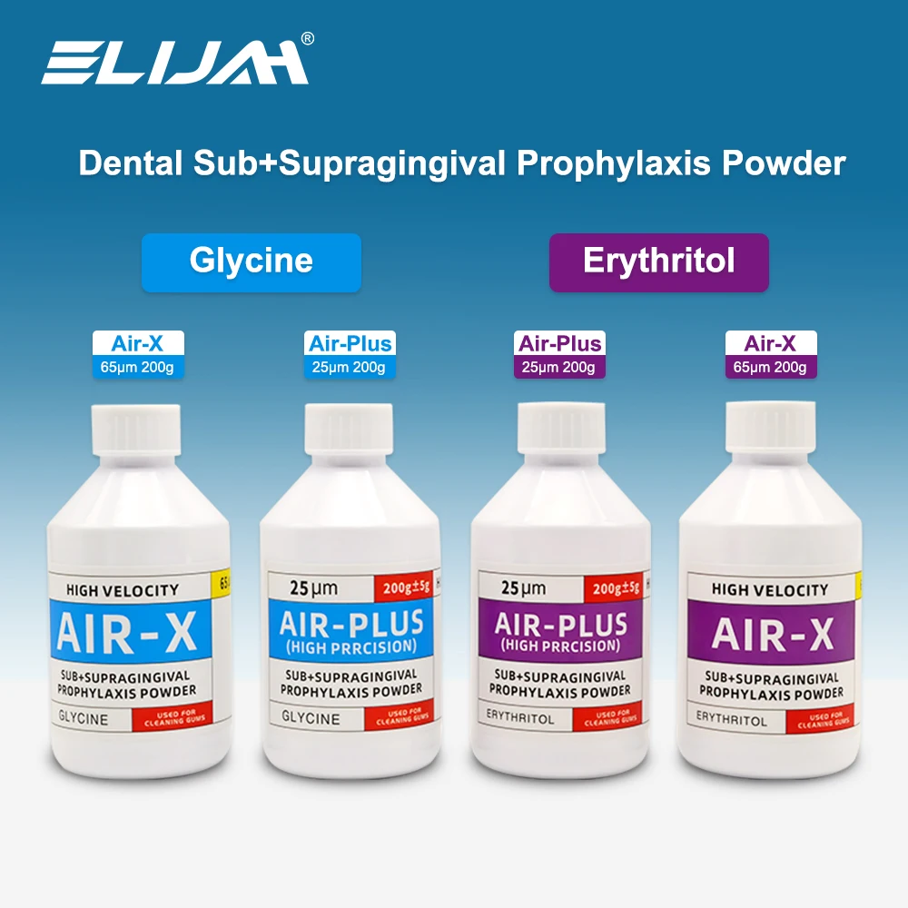 ELIJAH 65um 25um Dental Sub+Supragingival Bicarbonate Glycine/Erythritol Teeth Cleaning Sandblasting Powder Dentistry Material
ELIJAH 65um 25um Dental Sub+Supragingival Bicarbonate Glycine/Erythritol Teeth Cleaning Sandblasting Powder Dentistry Material
