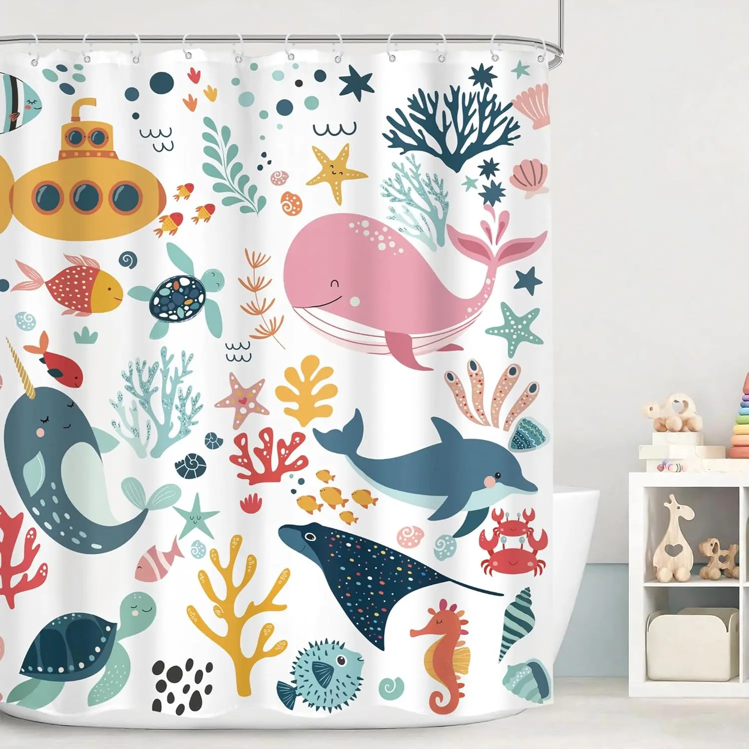 Cartoon Sea Animals Shower Curtain Cute Underwater Theme Print for Kids Bathroom
Cartoon Sea Animals Shower Curtain Cute Underwater Theme Print for Kids Bathroom