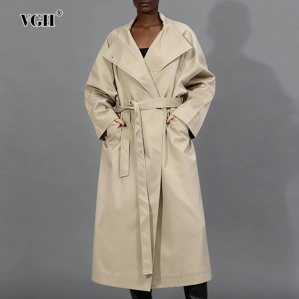 VGH Korean Style Vintage Solid Loose Trench For Women Lapel Long Sleeve Spliced Lace Up Autumn Commute Chic Coat Female Fashion
VGH Korean Style Vintage Solid Loose Trench For Women Lapel Long Sleeve Spliced Lace Up Autumn Commute Chic Coat Female Fashion