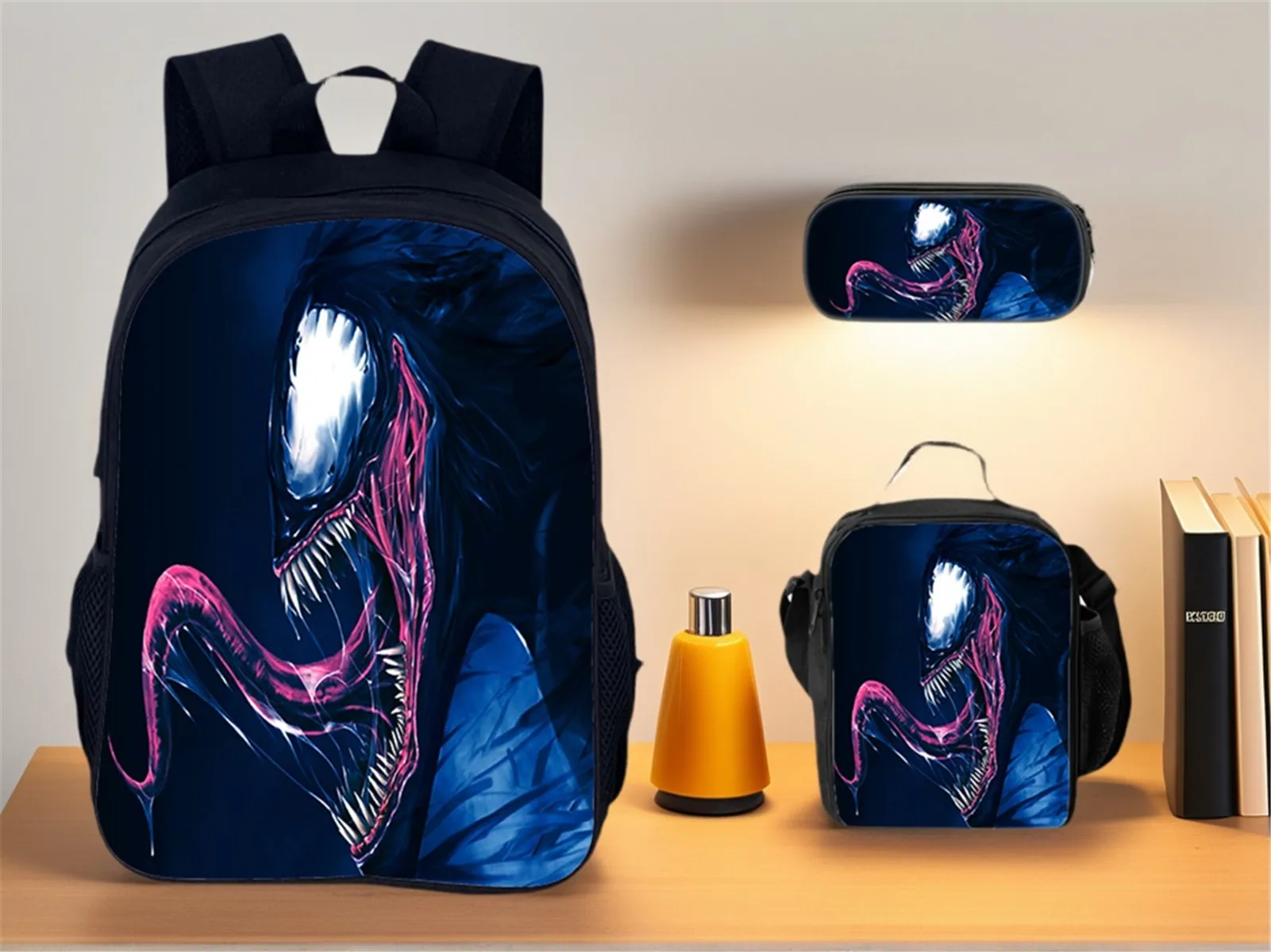 Novelty Venom Schoolbag+Reusable Lunch Bag+Pencil Box 3 Pcs Set,Boy Kid Child Back to School Classic Backpack Travel Bag 
Novelty Venom Schoolbag+Reusable Lunch Bag+Pencil Box 3 Pcs Set,Boy Kid Child Back to School Classic Backpack Travel Bag
