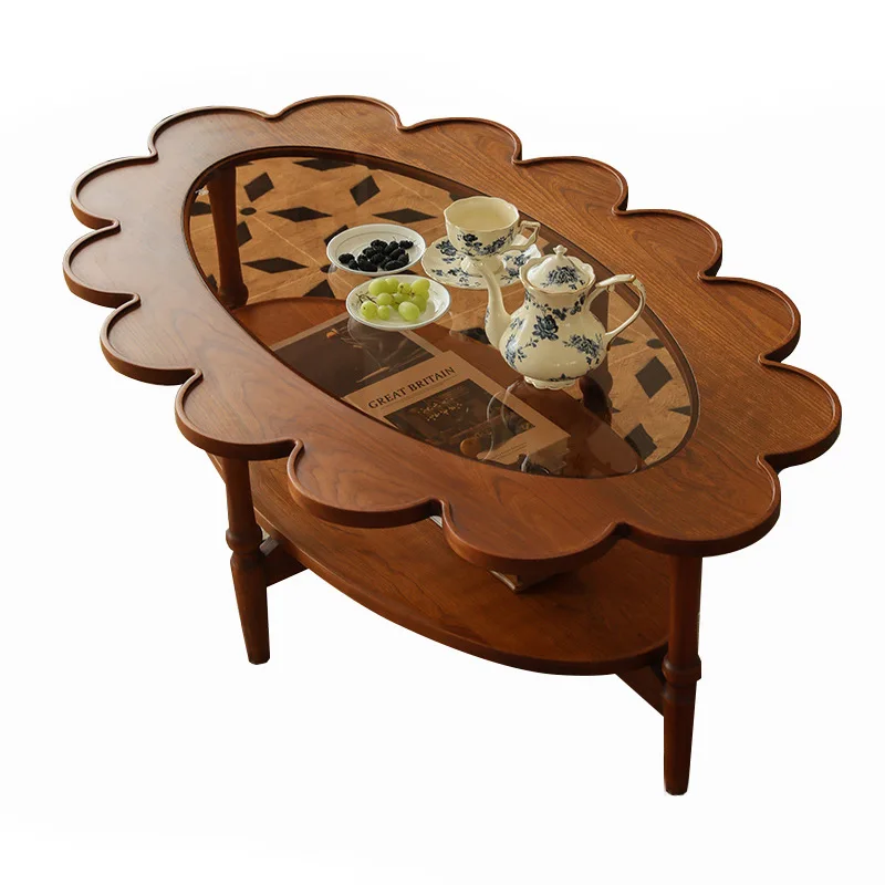 Yang coffee table cherry wood French oval round edge coffee table glass living room retro wood double layer coffee table 
Yang coffee table cherry wood French oval round edge coffee table glass living room retro wood double layer coffee table